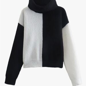 For The Republic Black Cream Chunky Knit Oversized Sweater Size Large